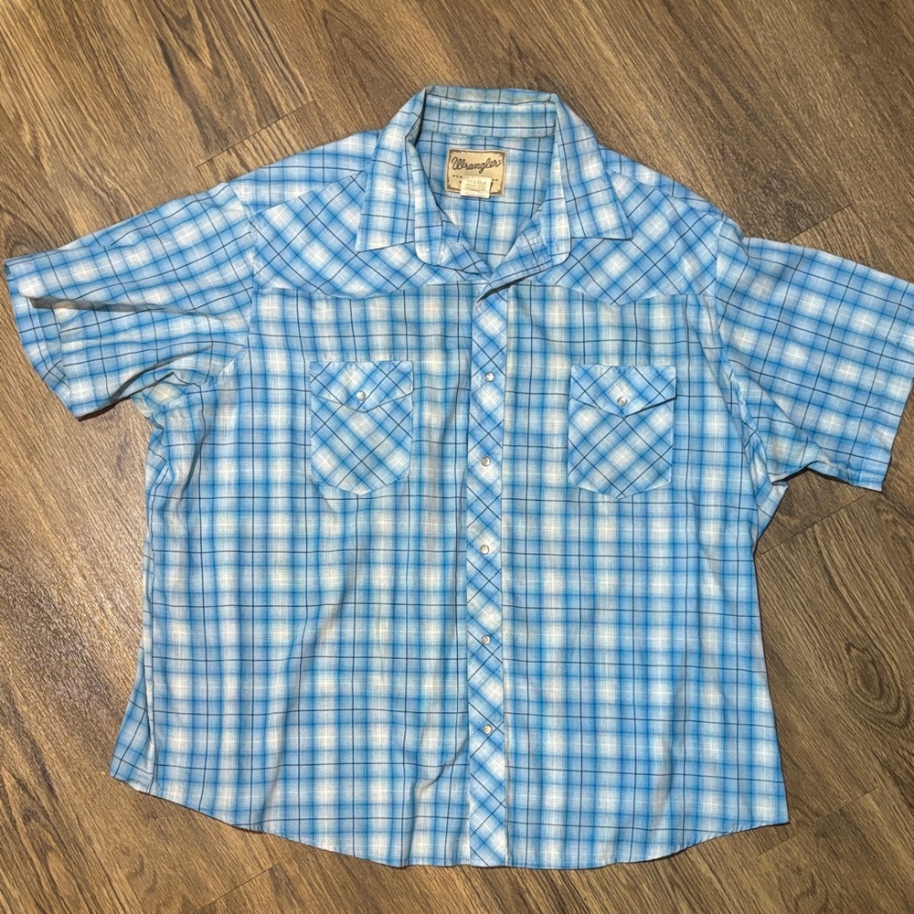 Vintage pawpaw Wrangler Light Blue Plaid Short-Sleeve Button-Down Shirt size 3xl